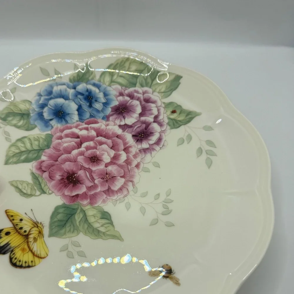Lenox Butterfly‎ Meadow Hydrangea Porcelain Accent Plates Set of 4 Scalloped 9in